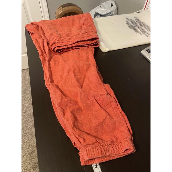 Athleta Pants Womens 12 Tall Rust Orange Linen Jogger Elastic Waist Cuffed Ankle - Picture 8 of 9